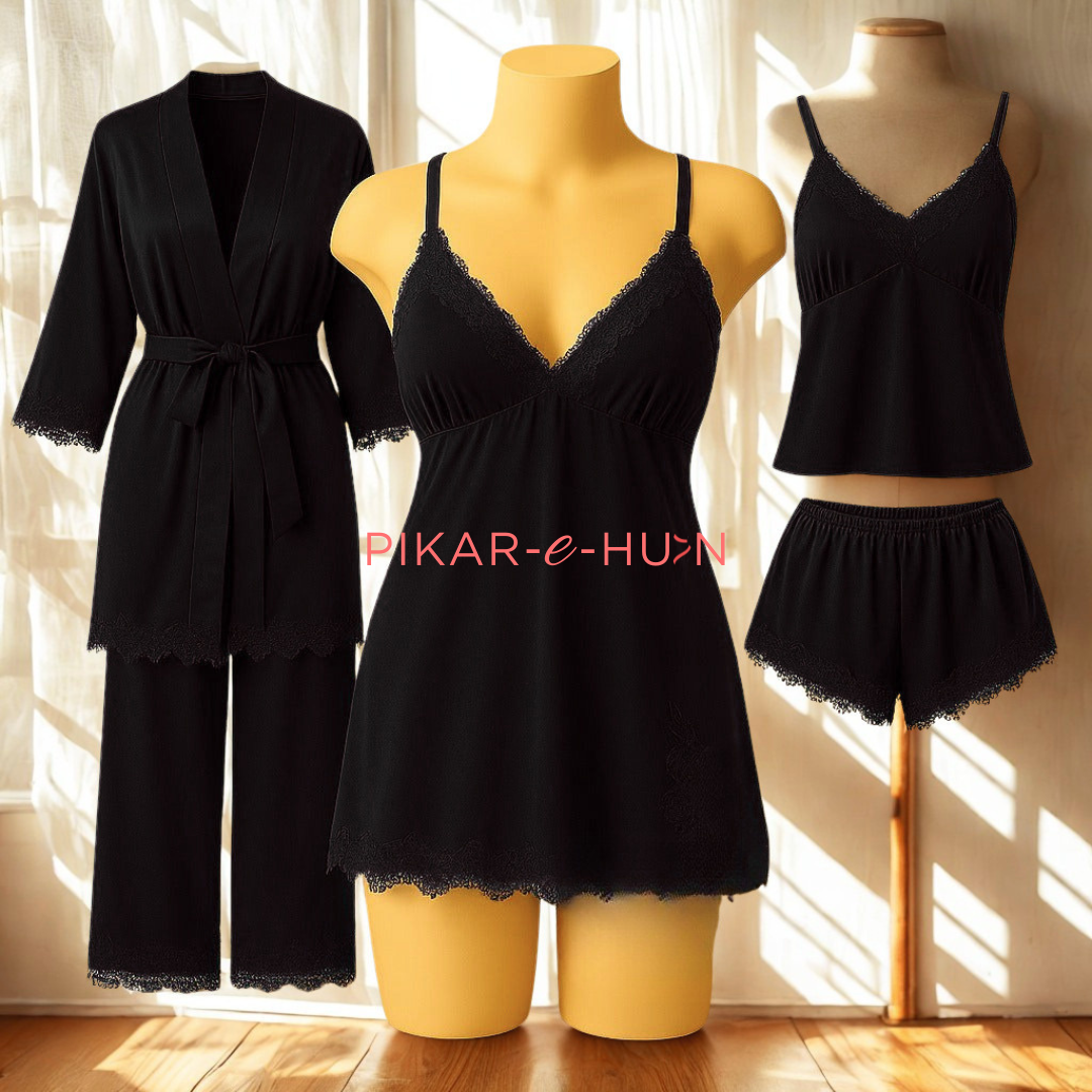 Lace-Trimmed 5 Piece Nightwear Set