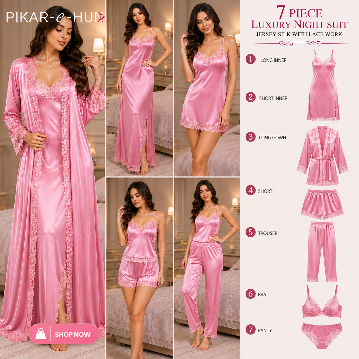 Original Silk Luxury 7-Piece Silk Nightwear Set