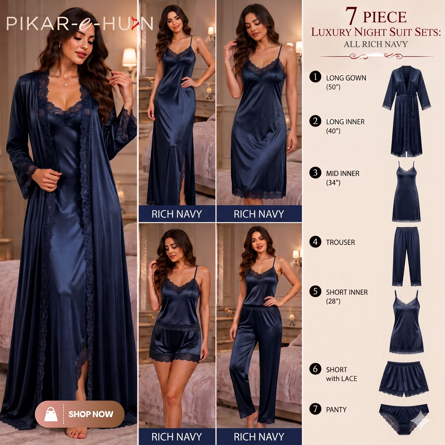 Original Silk Luxury 7-Piece Silk Nightwear Set