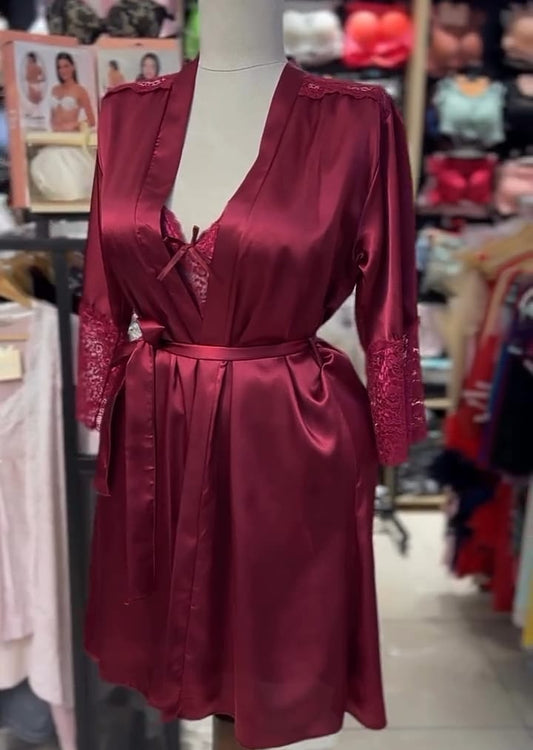 Burgundy Satin Lace Nightwear Set