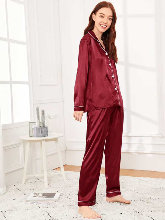 100% Pure Silk Pajama Set | Contrast Piping