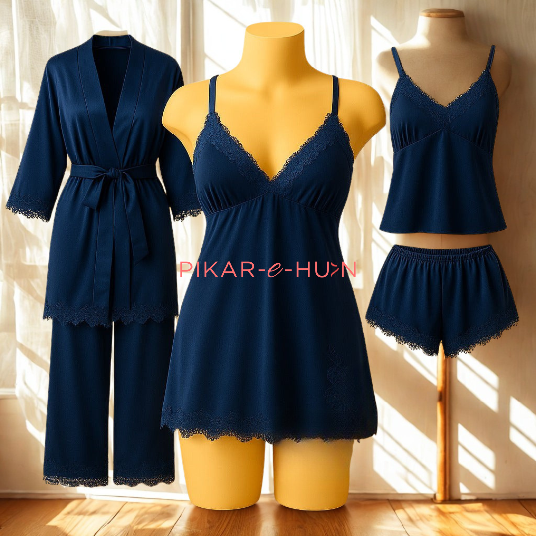 Lace-Trimmed 5 Piece Nightwear Set