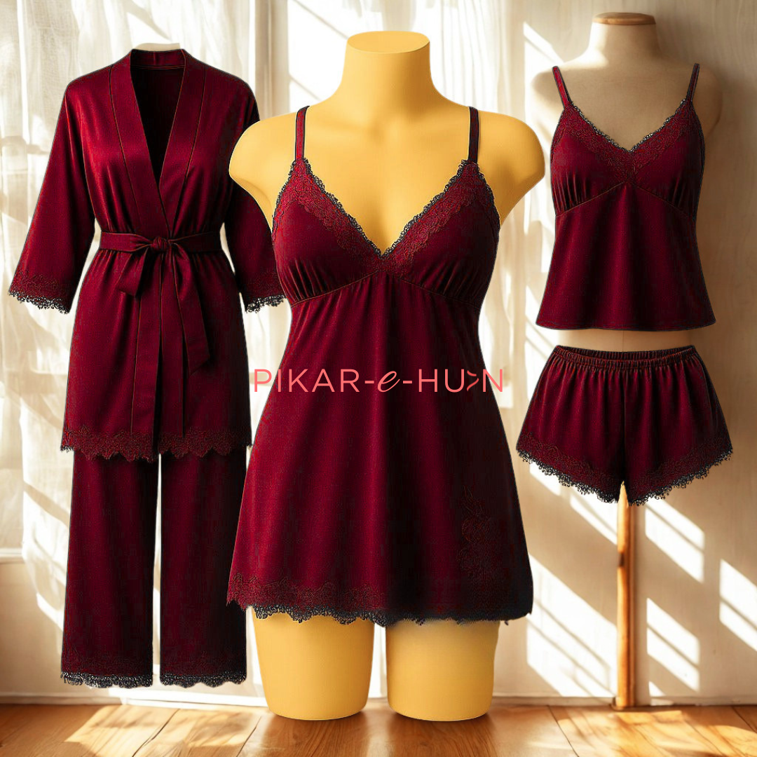 Lace-Trimmed 5 Piece Nightwear Set