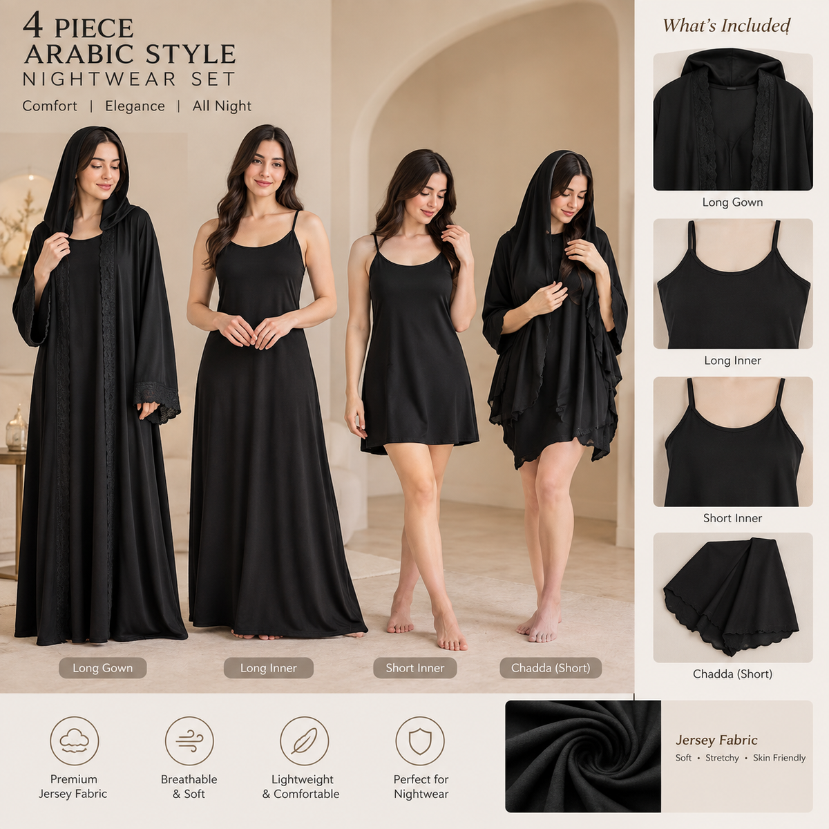 4-Piece Arabic Style Nightwear Set