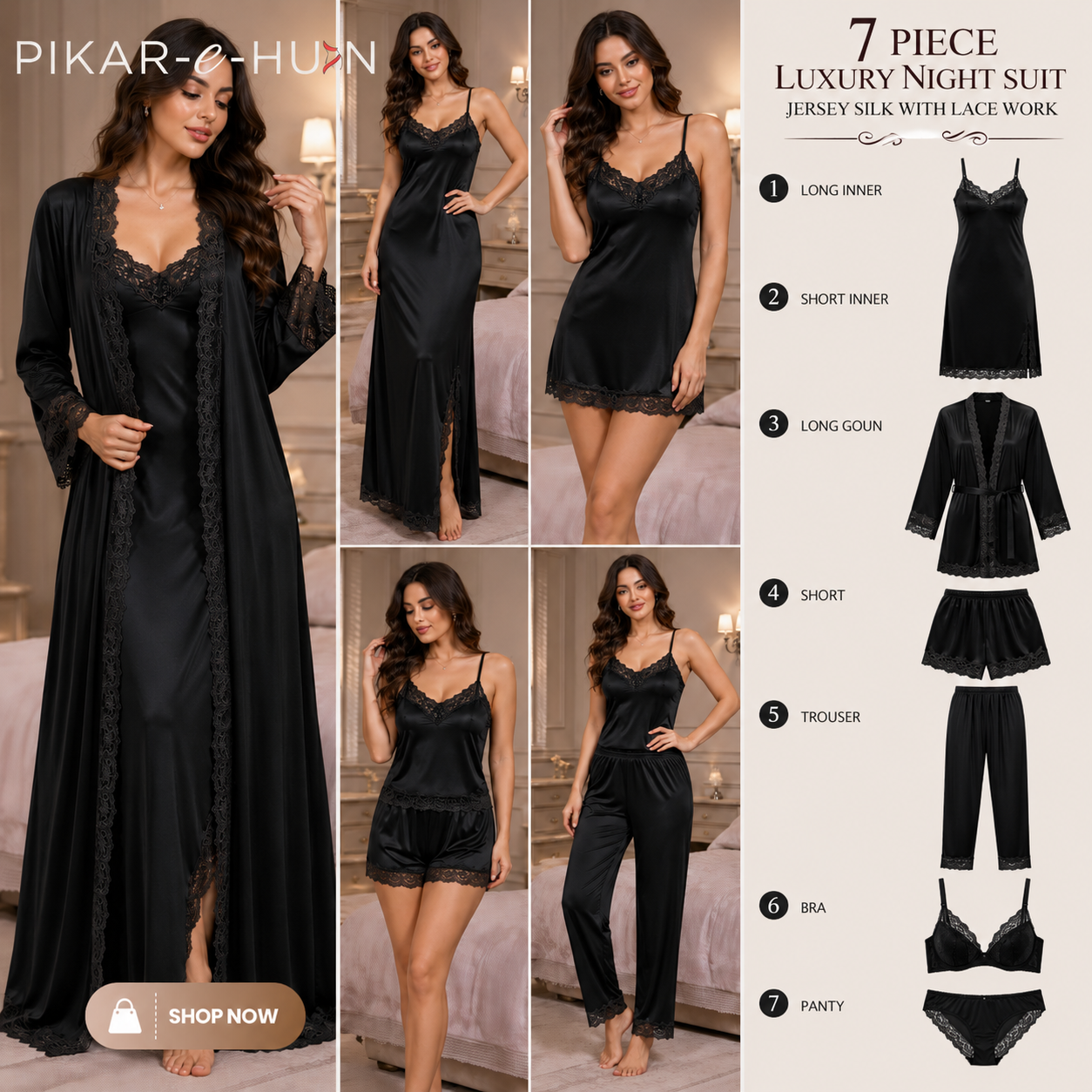 Original Silk Luxury 7-Piece Silk Nightwear Set