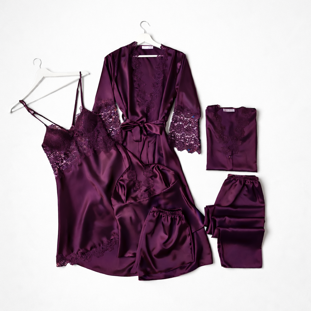 6 Piece Luxury Silk Nightwear Set