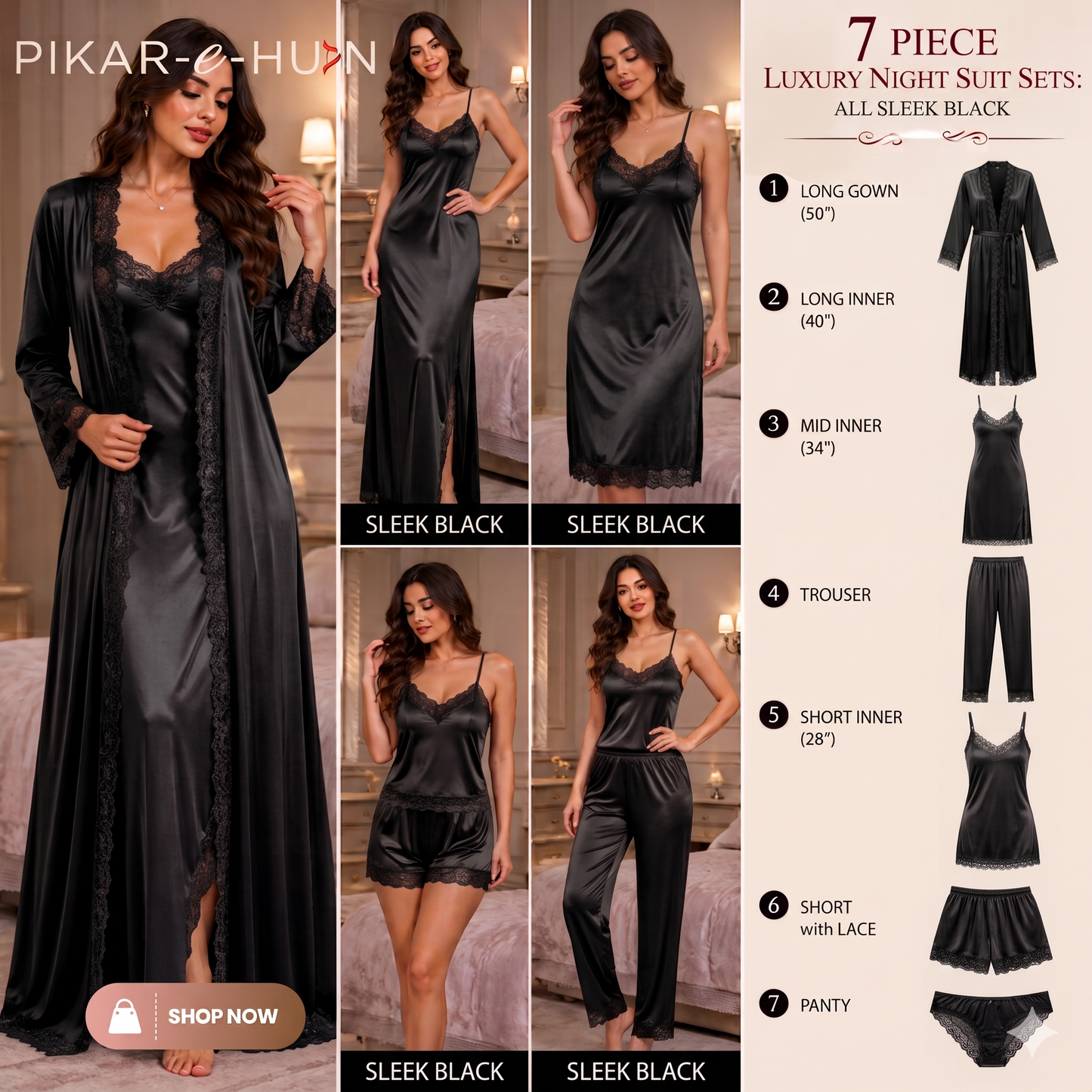 Original Silk Luxury 7-Piece Silk Nightwear Set