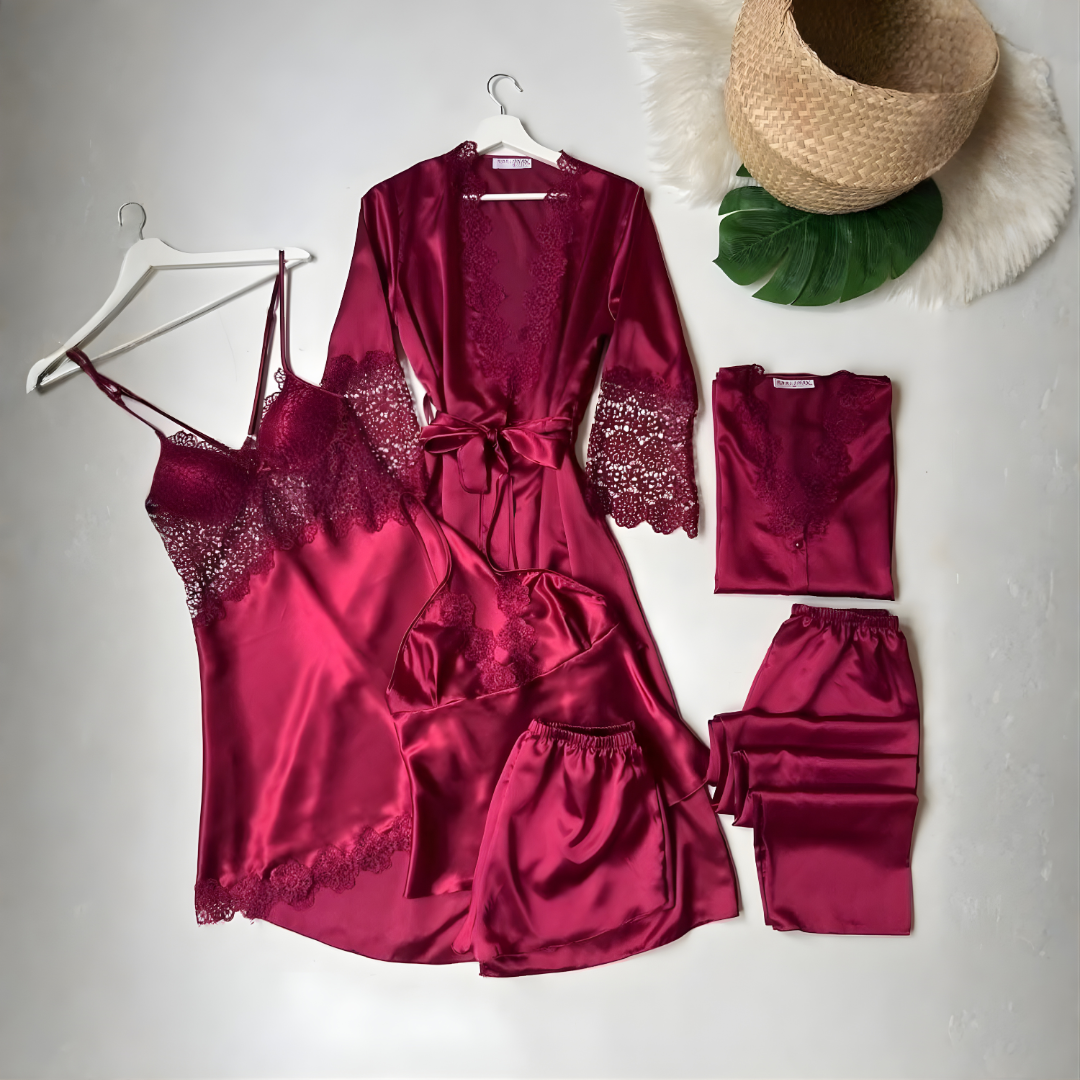 6 Piece Luxury Silk Nightwear Set