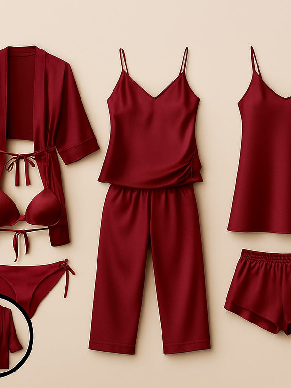 7 PIECE LUXURY SILK NIGHTWEAR SET