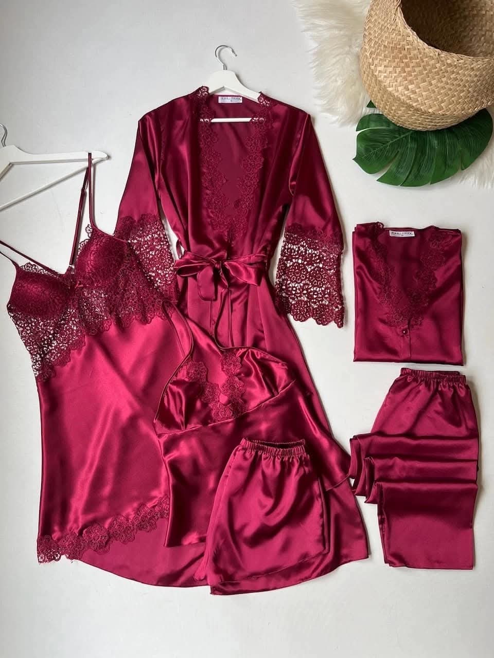 Rose Dreams 6-Piece Satin Nightwear Set