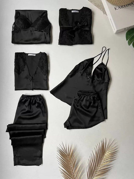 Black Satin Lace Bra Top – Elegant, Soft & Sensual Lingerie Must-Have 6 - PIECES