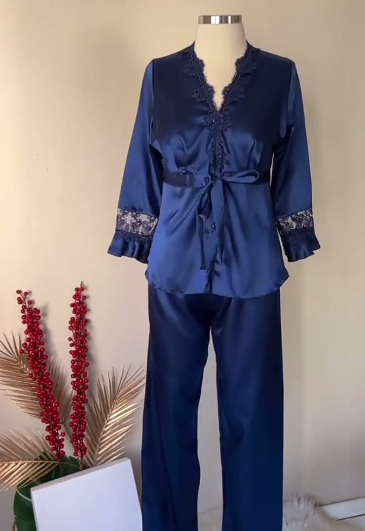 Royal Bloom Satin & Lace Nightwear Set