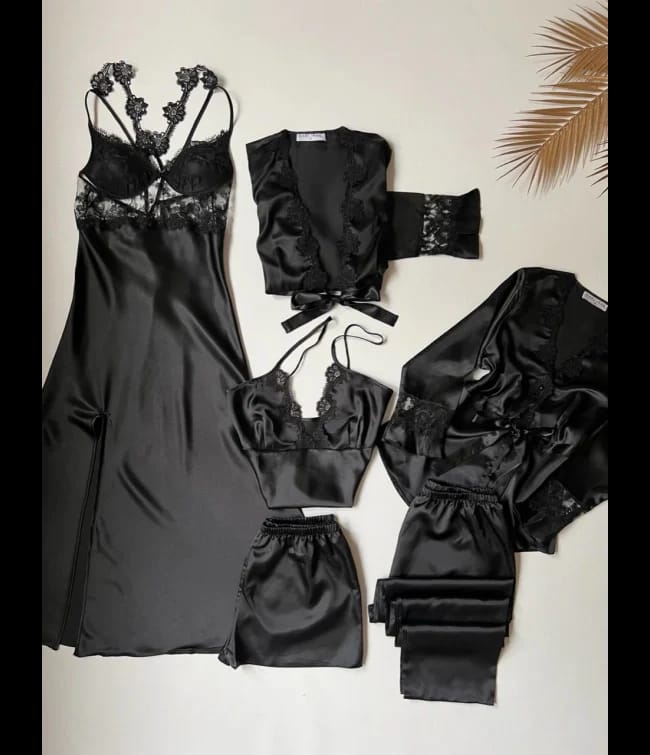 Royal Bloom Satin & Lace Nightwear Set