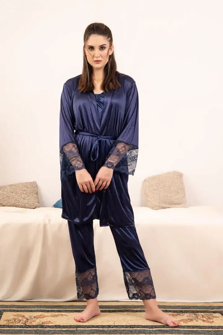 Lace-Trimmed 3 Piece Nightwear Set