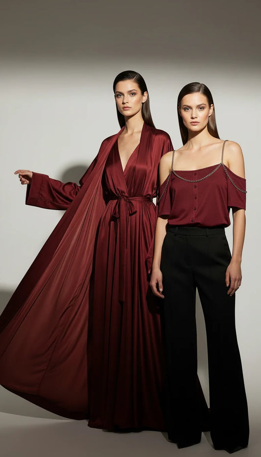 Off-Shoulder T-Shirt + 6 Piece Silk Nightwear Set